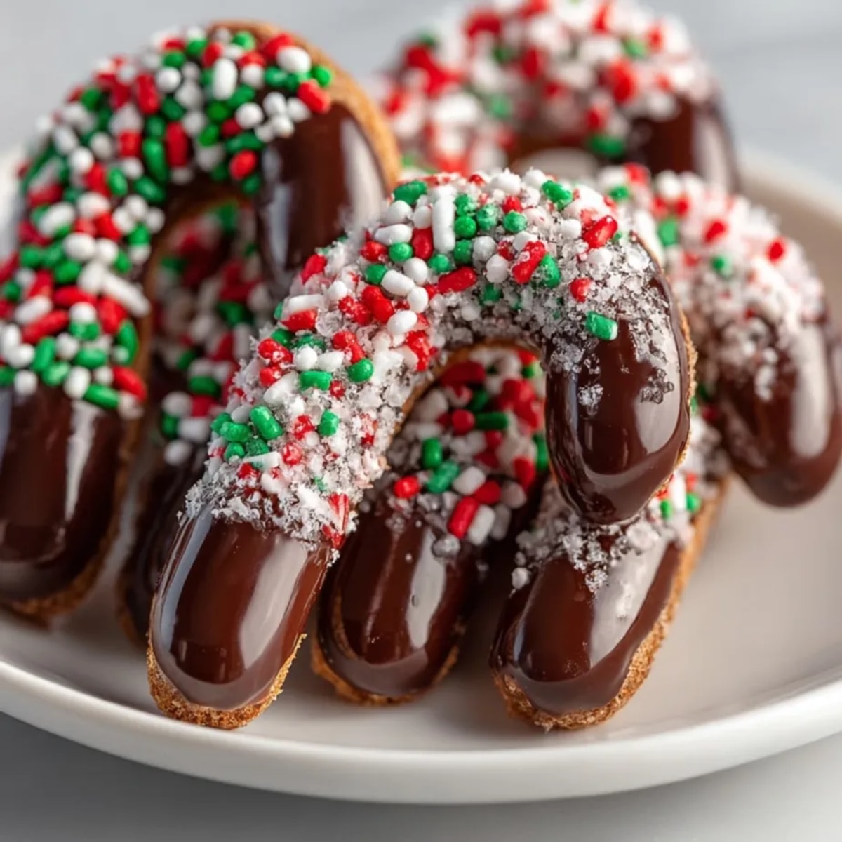 Festliche Schokoladen-Candy-Canes, perfekt zum Umrühren in heißer Schokolade oder zum Verschenken in der Weihnachtszeit.