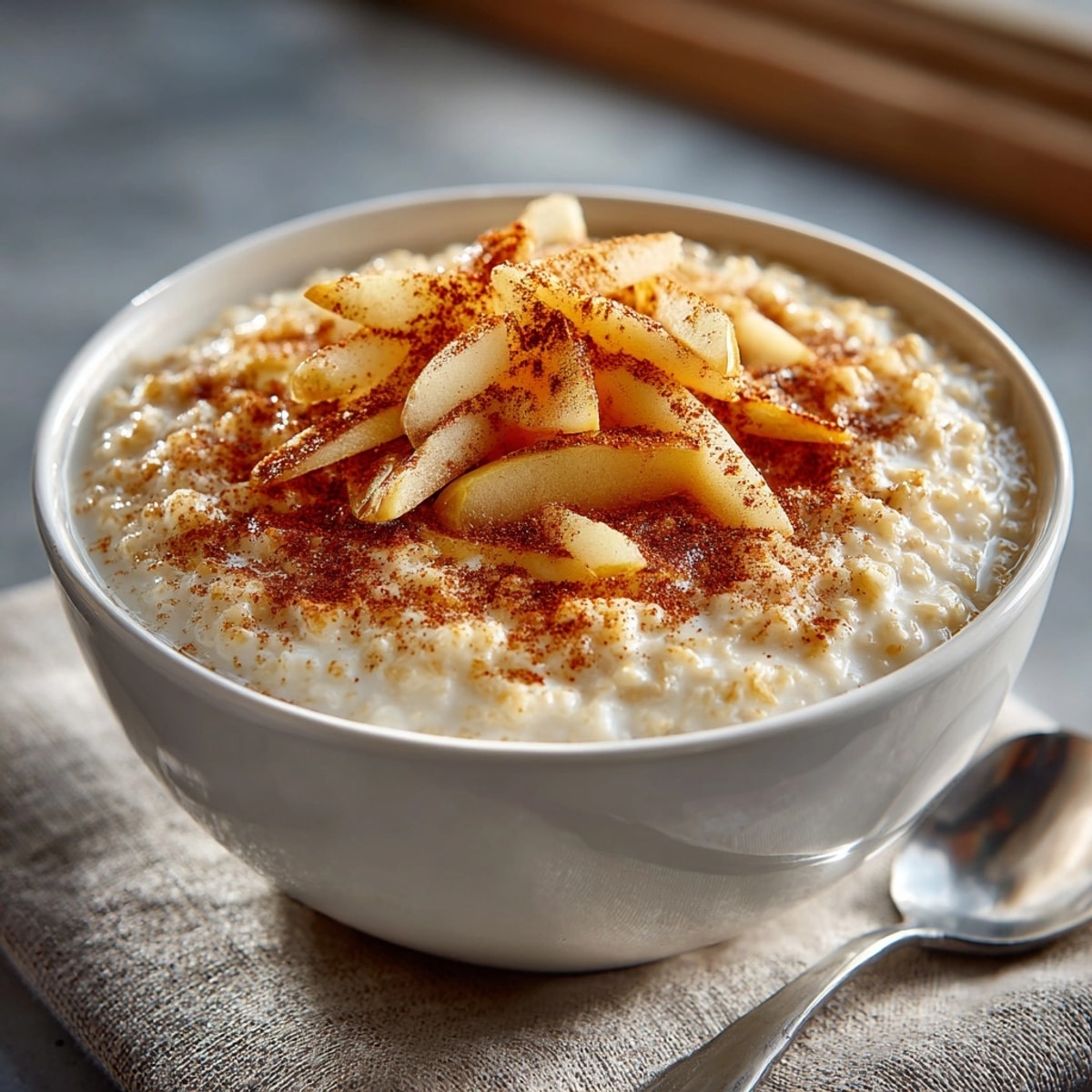Rezept für Apple Cinnamon Porridge: Eine einfache, sättigende Mahlzeit, ideal zum Aufwärmen im Winter.
