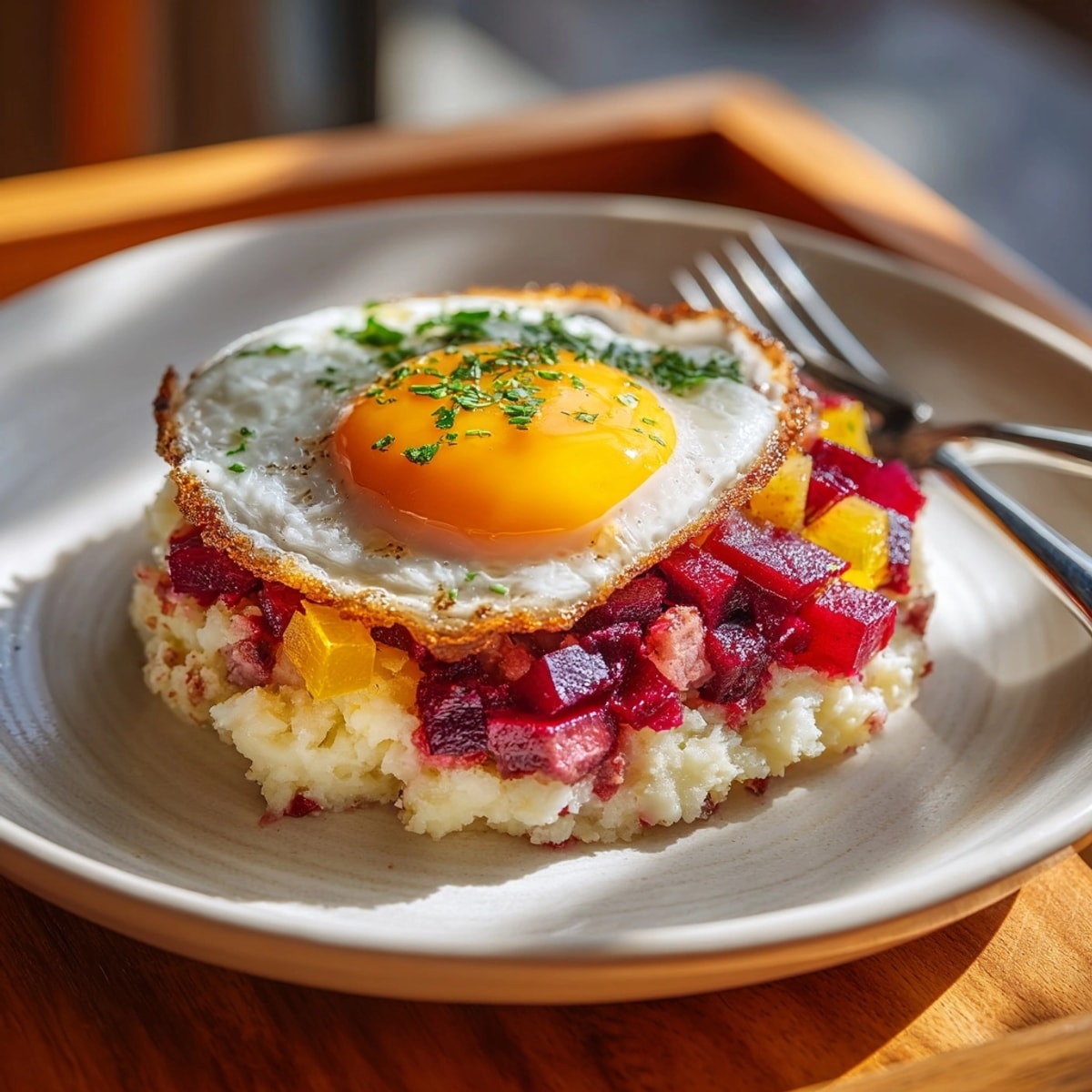 Labskaus Zutaten, fotografiert: Traditionelles Labskaus Rezept mit Erw&auml;hnung von Kartoffeln, gep&ouml;keltem Fleisch und eingelegter Rote Bete.