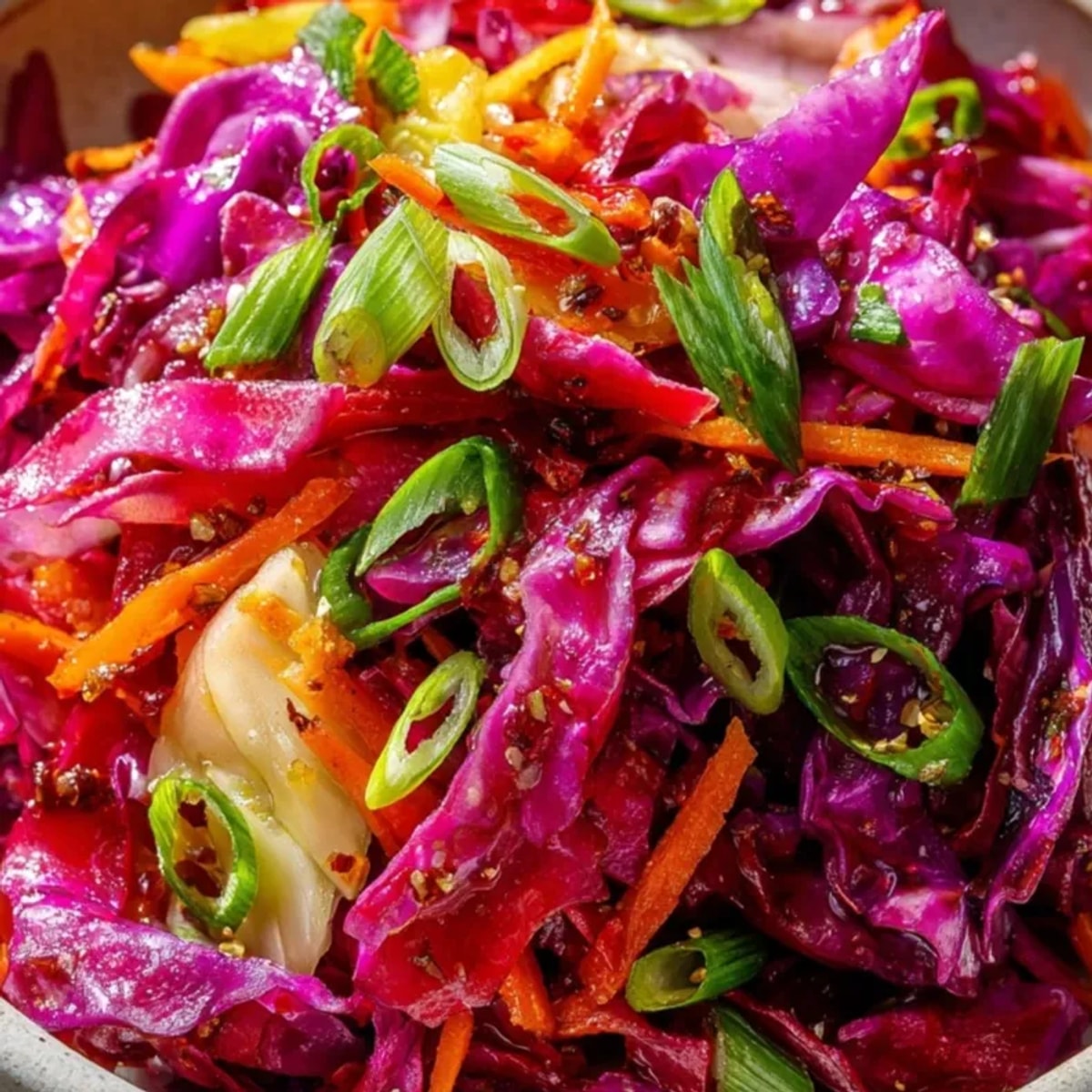 Knackiger roter Krautsalat: Ein farbenfrohes, veganes Gericht mit süß-saurer Vinaigrette – perfekt als Beilage.