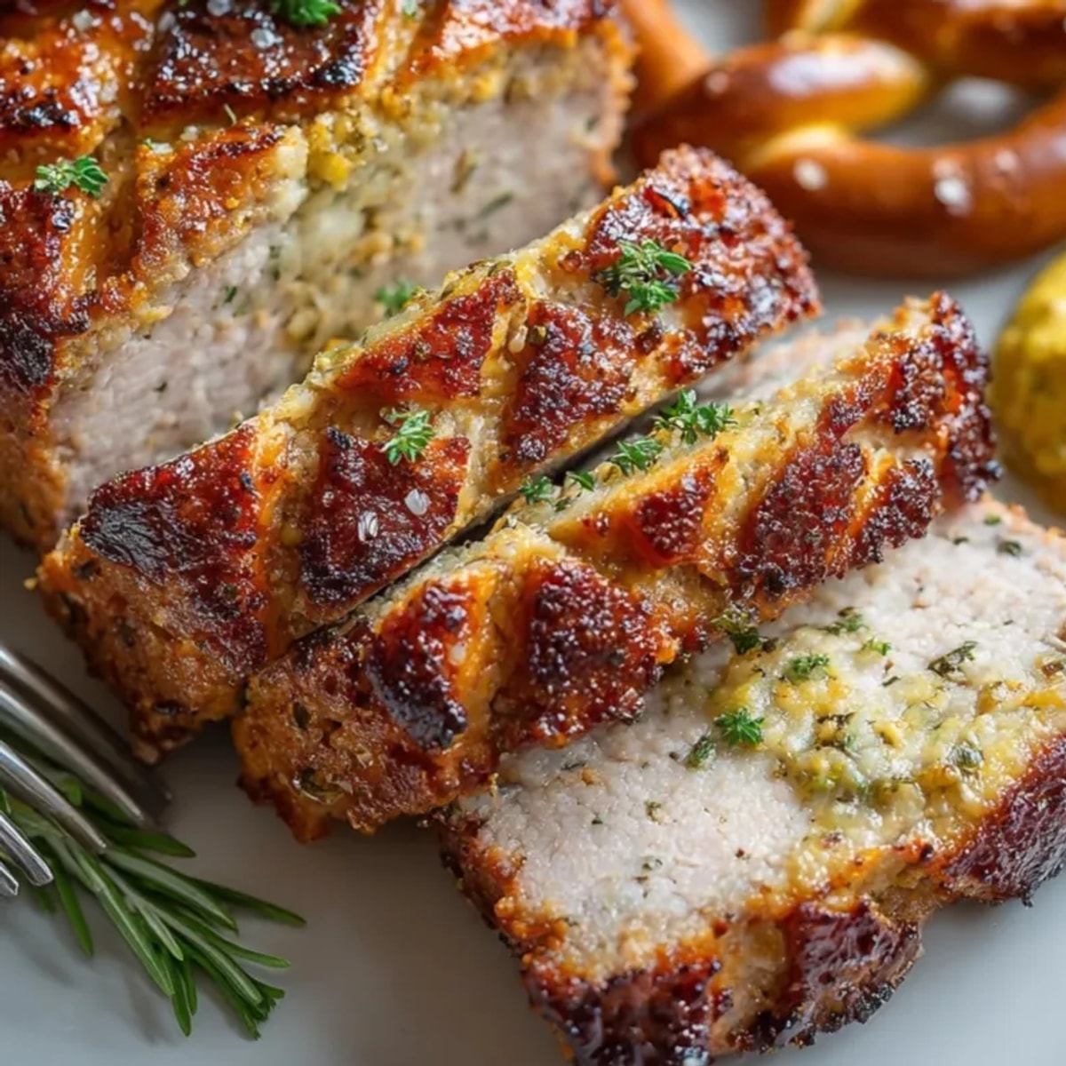 Herzhaftes bayrisches Fleischpflanzerl, goldbraun gebacken, servierfertig mit frischem Schnittlauch.