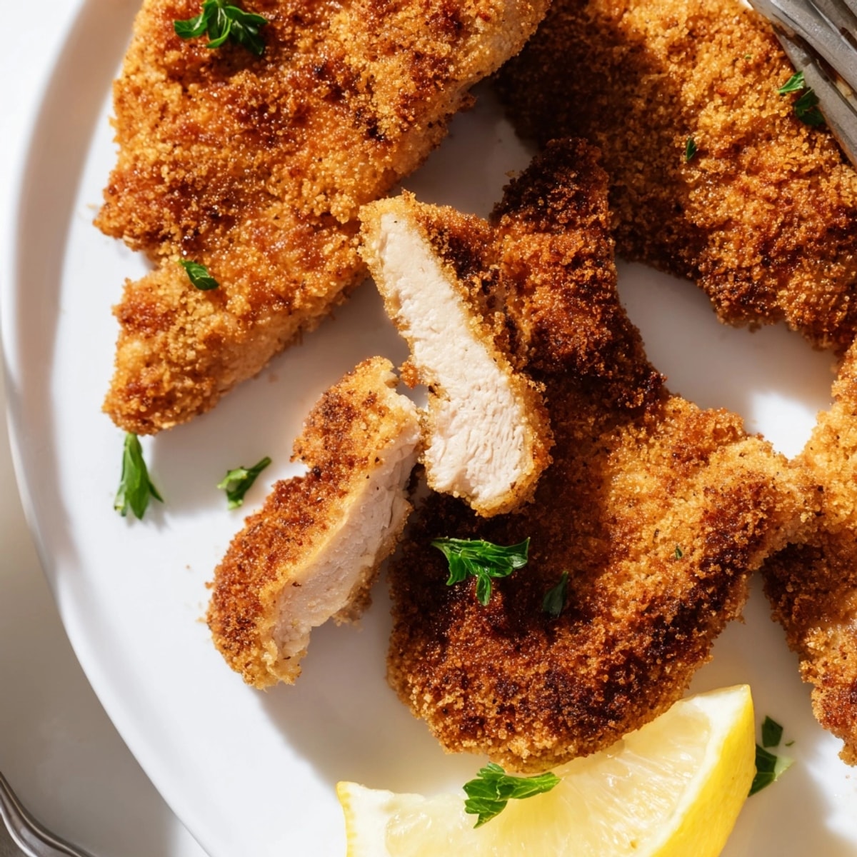 Saftige H&auml;hnchenstreifen als Chicken Schnitzel Tenders, ein k&ouml;stliches, einfaches Familienrezept.