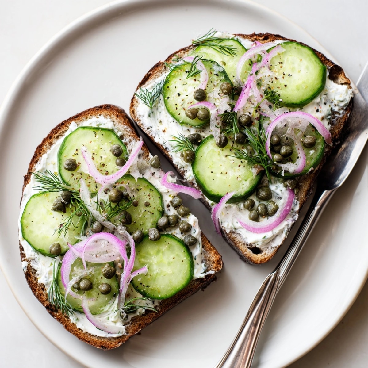 Knusprig geröstete deutsche Schwarzbrot-Toasts, ein einfaches Rezept mit herzhaften Zutaten, perfekt als Vorspeise.