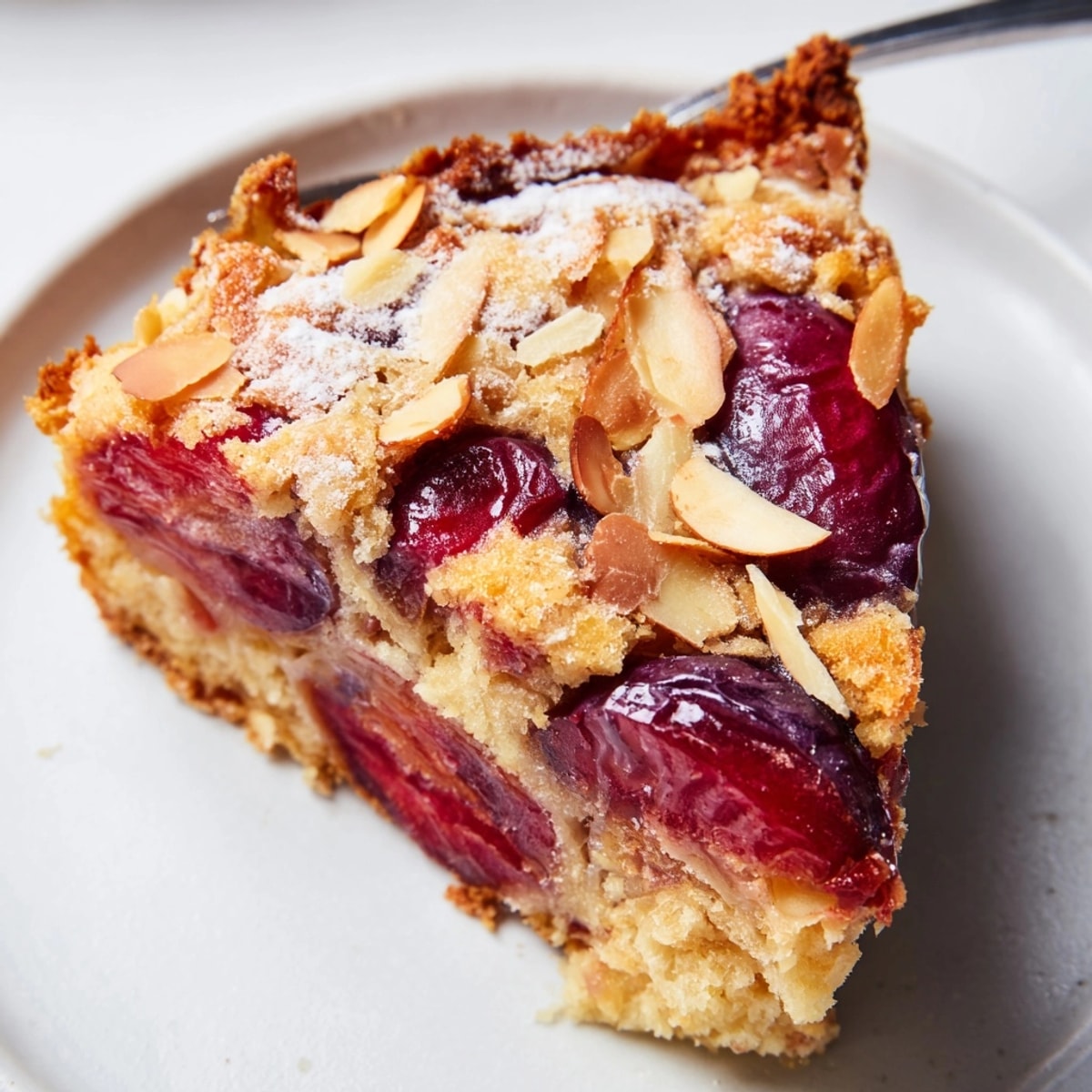 Saftiger Marzipan-Pflaumenkuchen mit süßen Pflaumen und Mandelmarzipan, ideal zum Nachmittagstee.