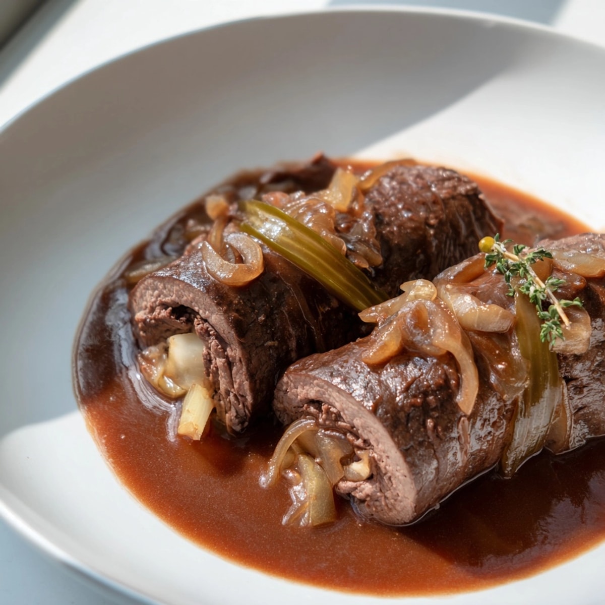 Genießen Sie hausgemachte Rinderrouladen – das Rezept mit Schritt-für-Schritt-Anleitung für geschmorte, gefüllte Rindfleischrollen.