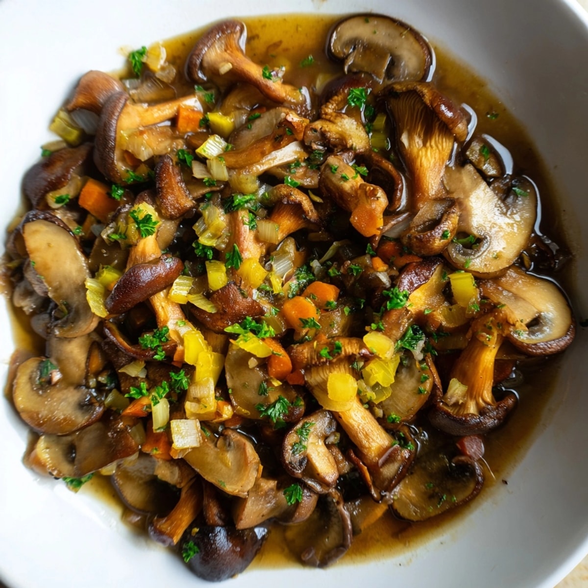 Rezept für Wildpilzragout mit cremiger Polenta, eine herzhafte und reichhaltige Mahlzeit.