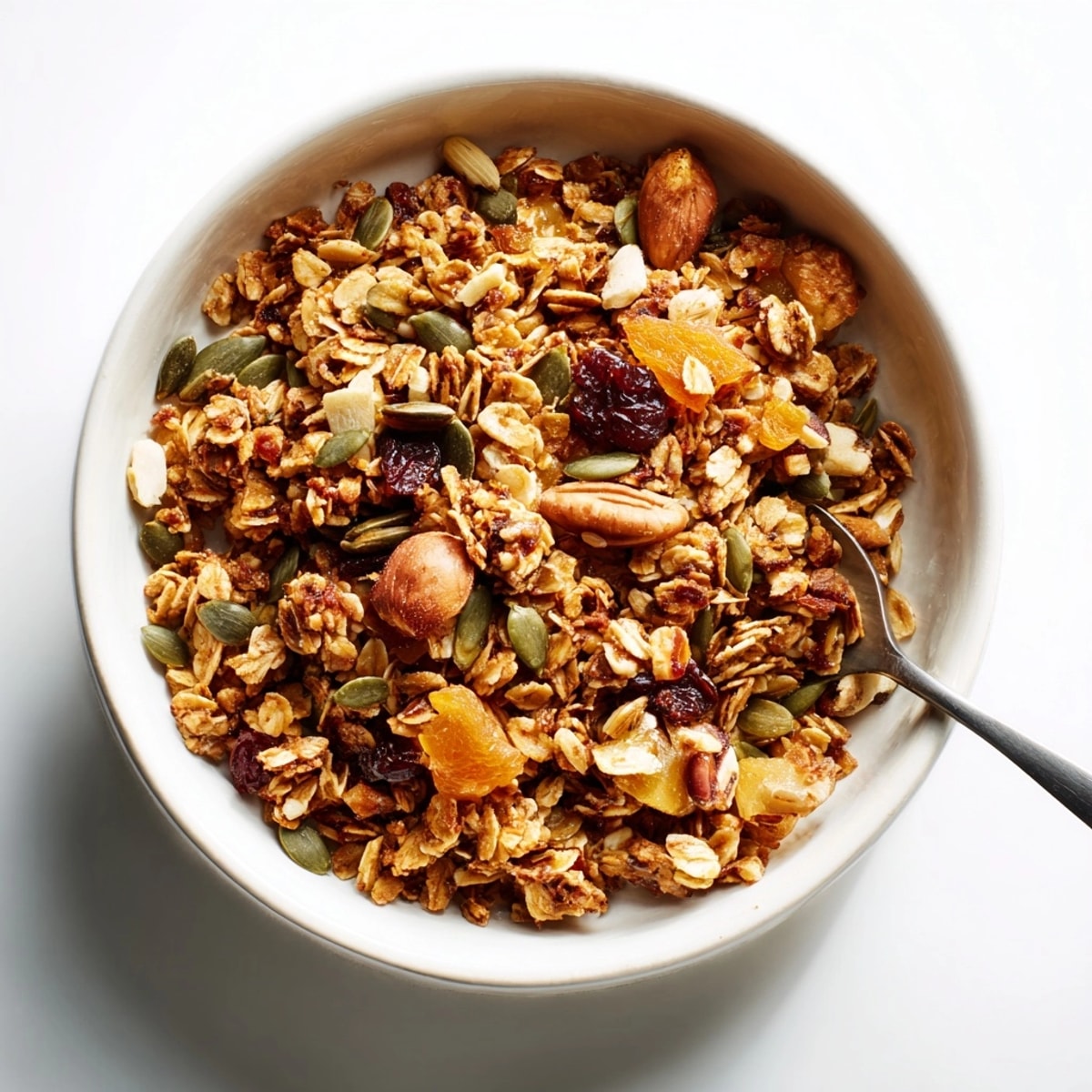 Genießen Sie dieses einfache, gebackene hausgemachte Granola mit Nüssen, Samen und zähem Honig in jedem Bissen.