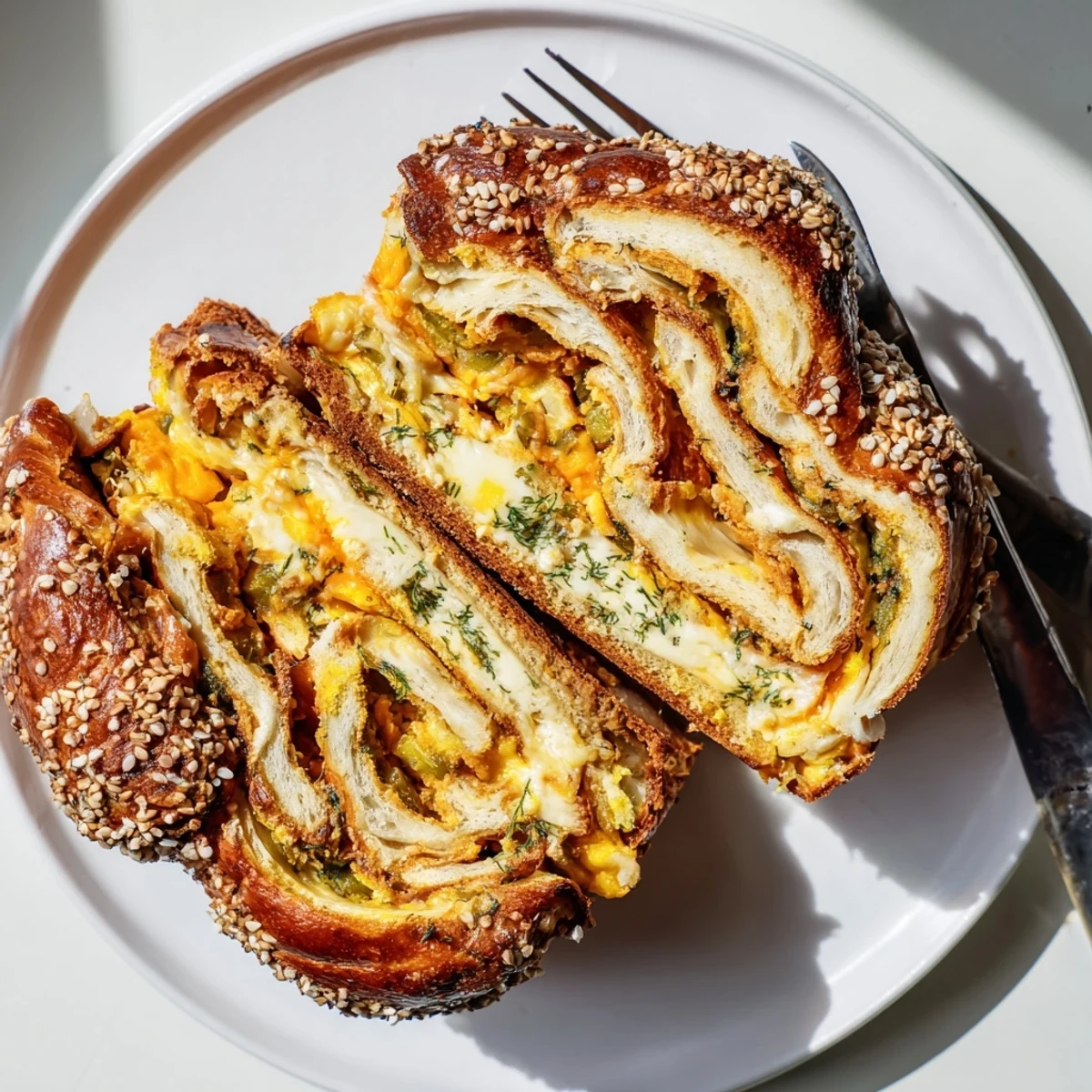 Whimsical Chaos Pretzel Cake with Pickle Swirl, perfect for adventurous taste buds.  