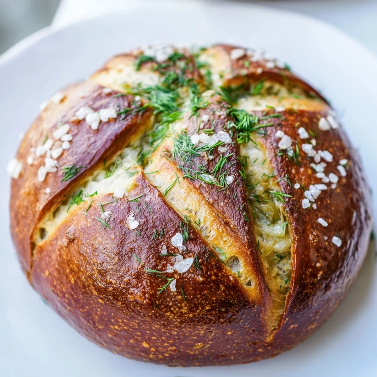 Soft vegan dill pickle pretzel buns, fresh out of the oven, golden brown and chewy.  