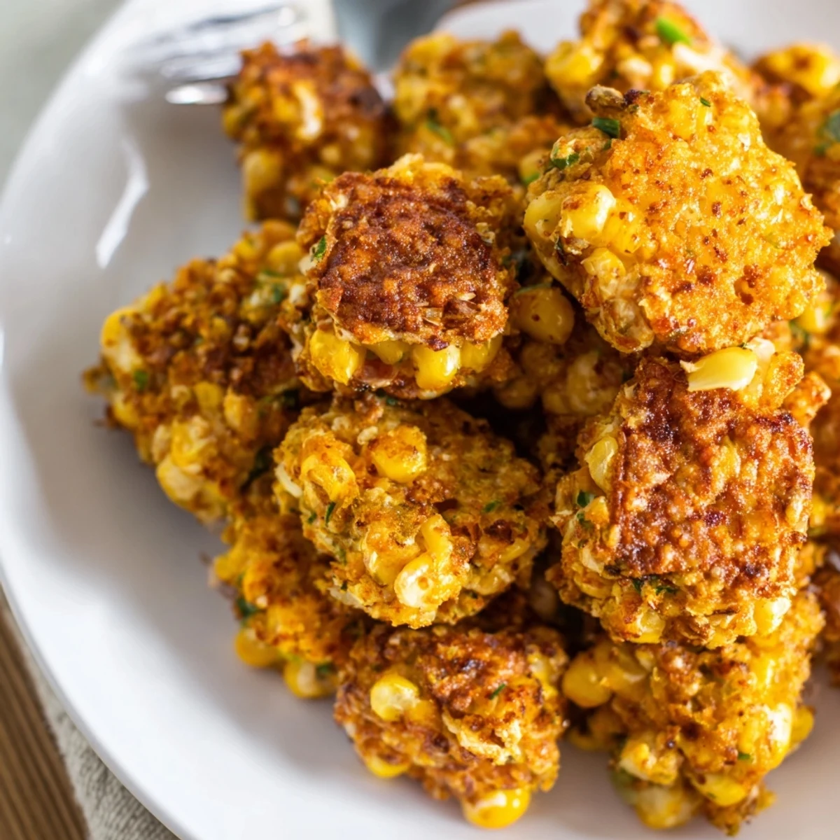 Crispy Smoky Pretzel Cheddar Corn Nuggets overflowing with flavor, perfect for sharing.  