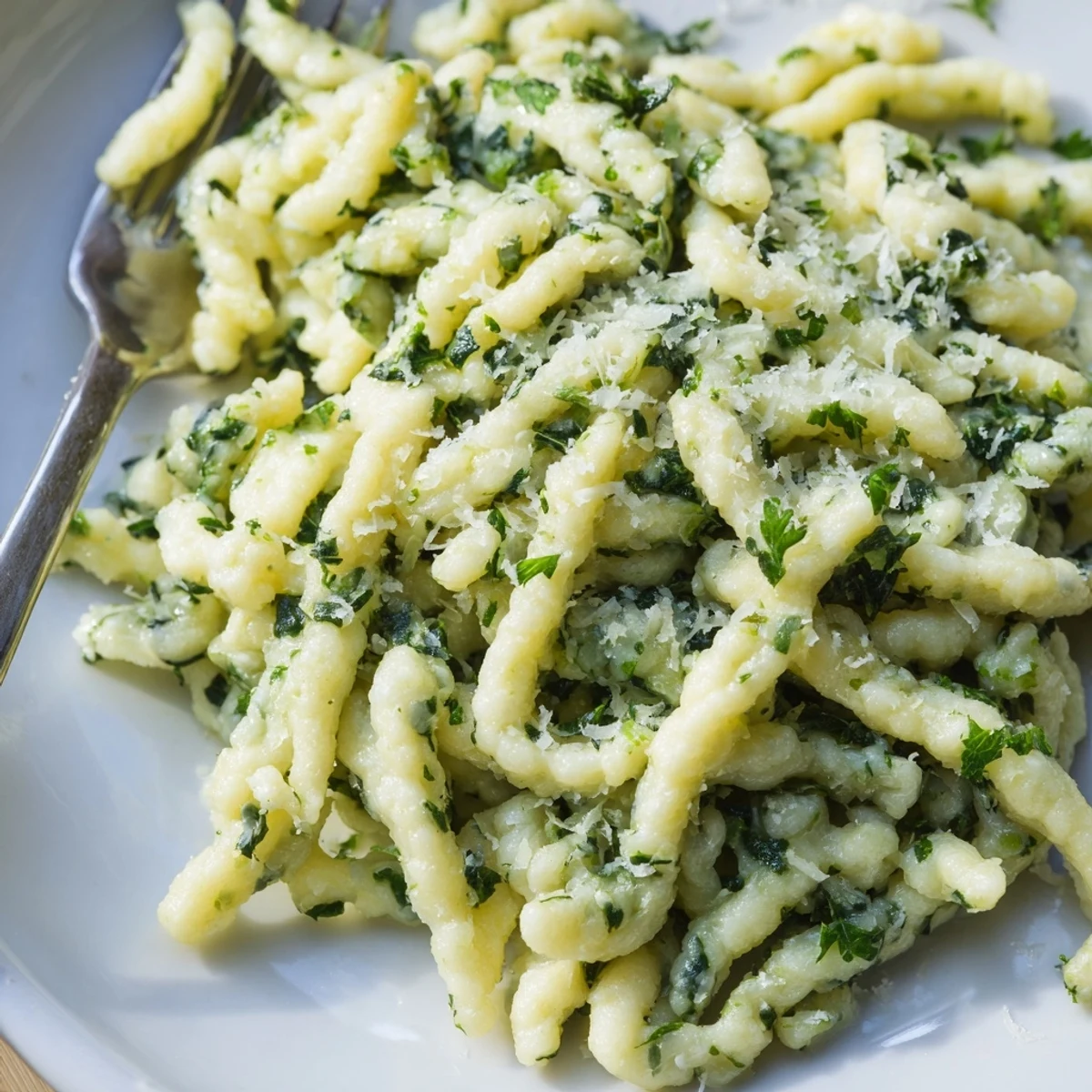 Spinat Spaetzle mit Knoblauch Butter