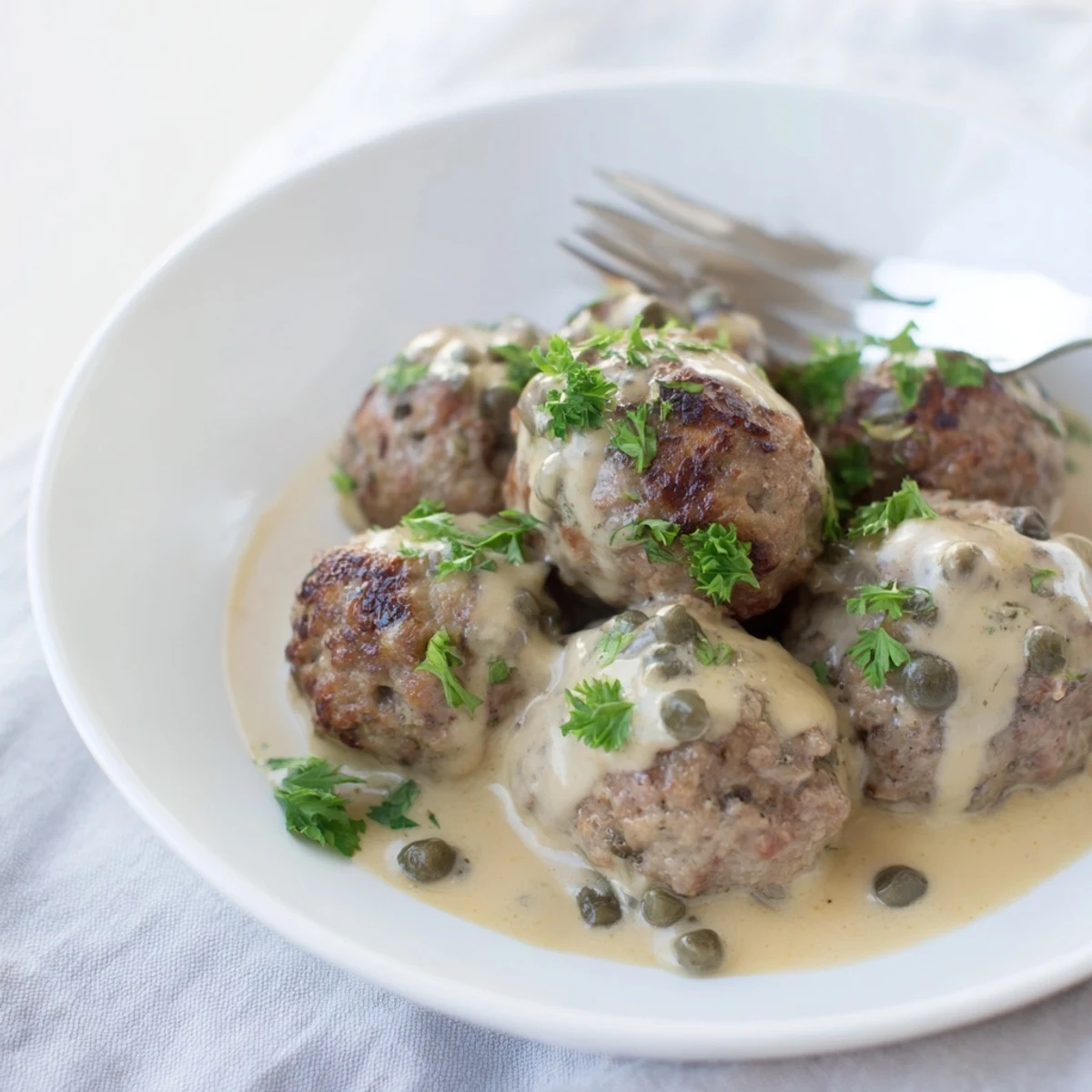 Saftige Berliner Frikadellen in cremiger Sauce, perfekt für ein herzhaftes Abendessen.