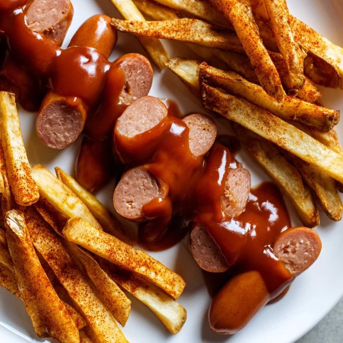 Currywurst und Ofen Pommes