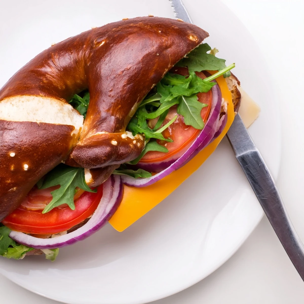 Bavarian Pretzel & Cheddar Sandwiches: leckere Sandwiches aus goldbraunem Brezelbrot und scharfen Käse