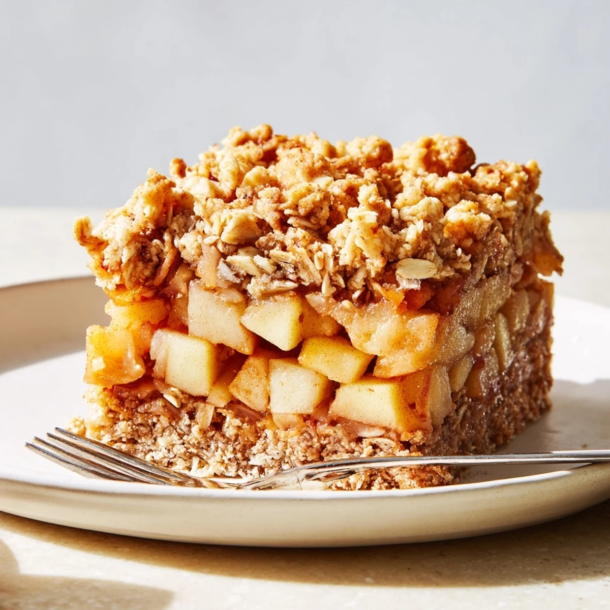 Zarte Haferbarren mit gewürzten Äpfeln und knuspriger Streuselschicht.