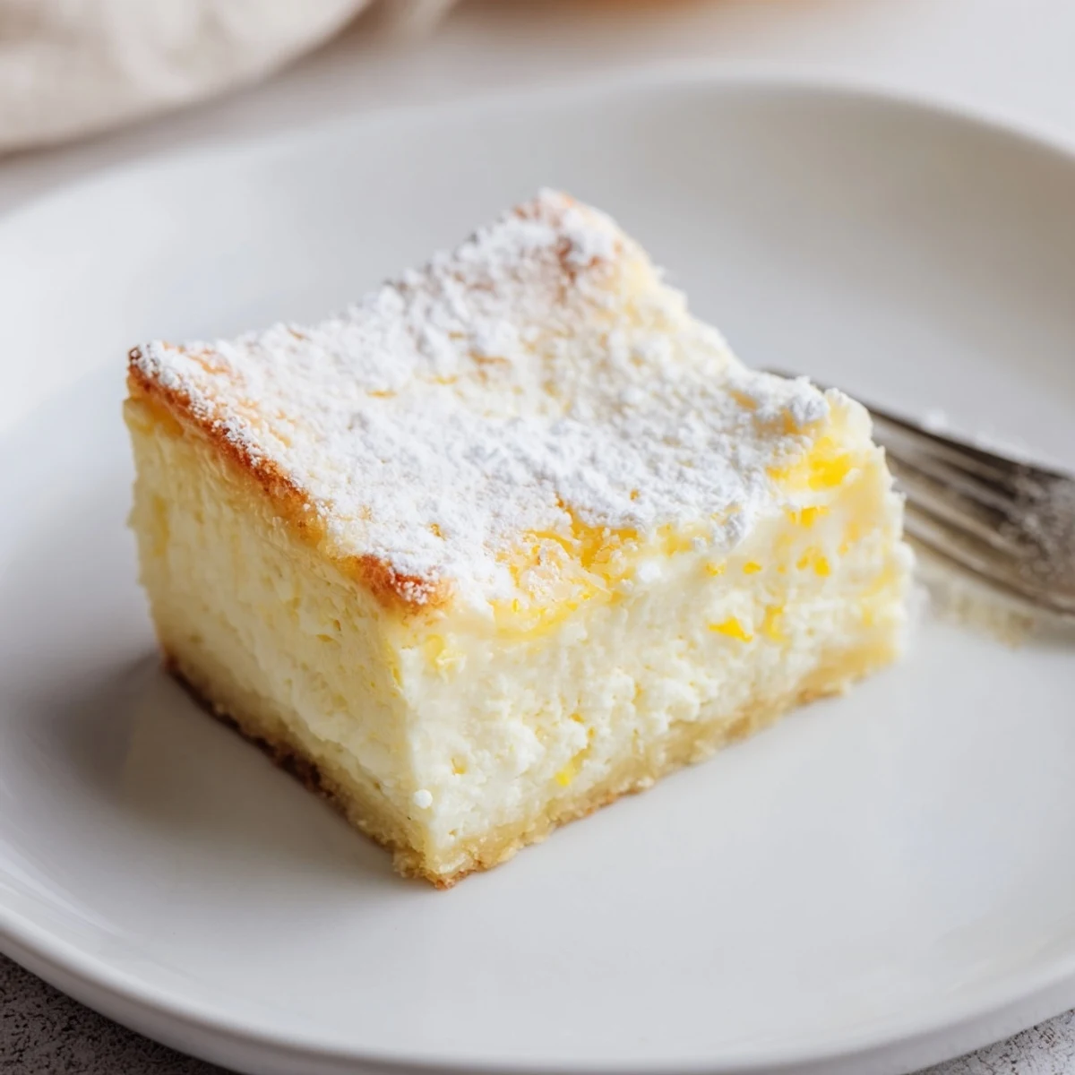 Traditioneller deutscher Käsekuchen, serviert mit frischen Beeren und Puderzucker.