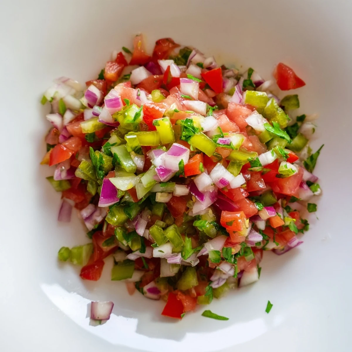 Zesty Pickled Cucumber Pico de Gallo, perfect with tortilla chips, offering cool, tangy bites.