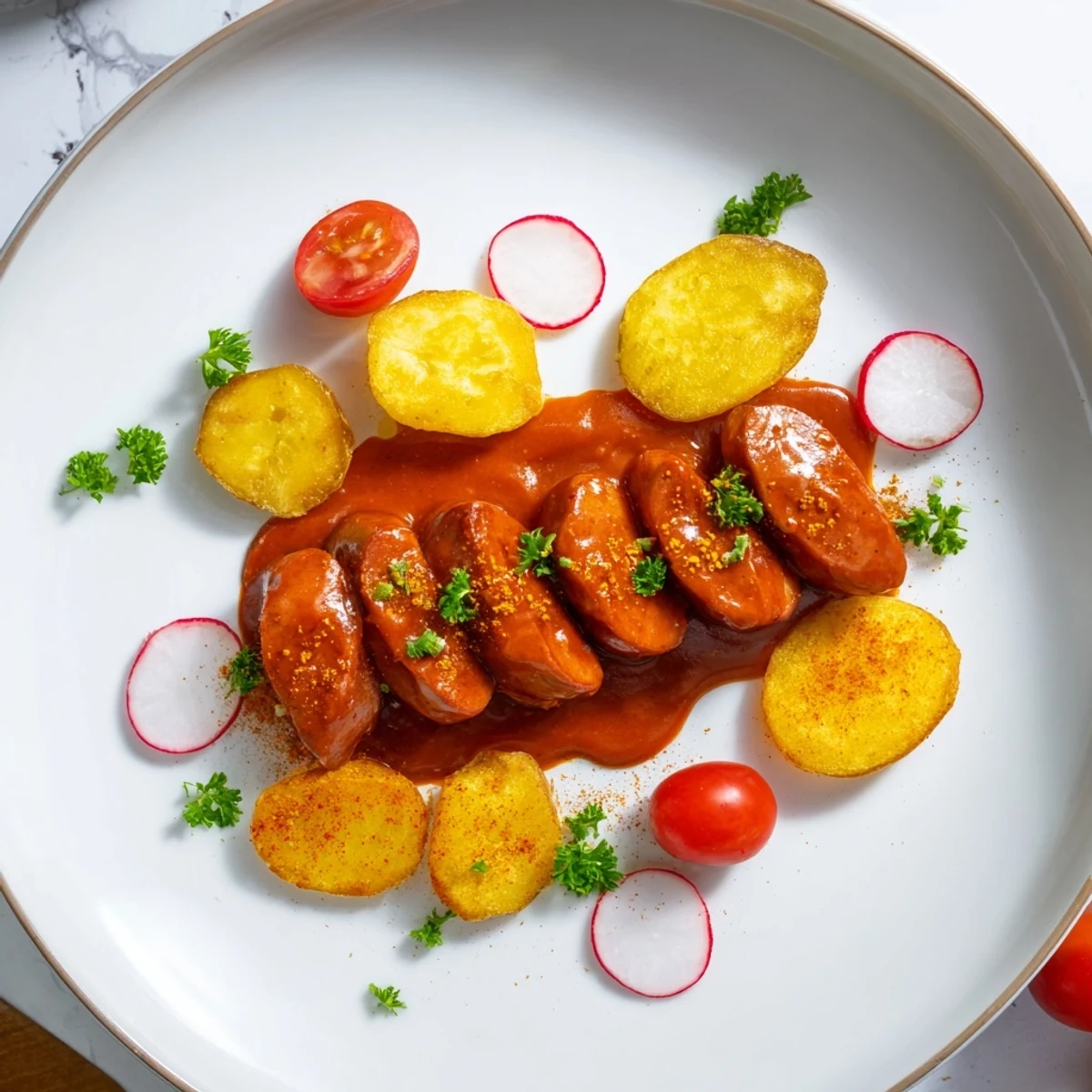 Currywurst mit Senfdips