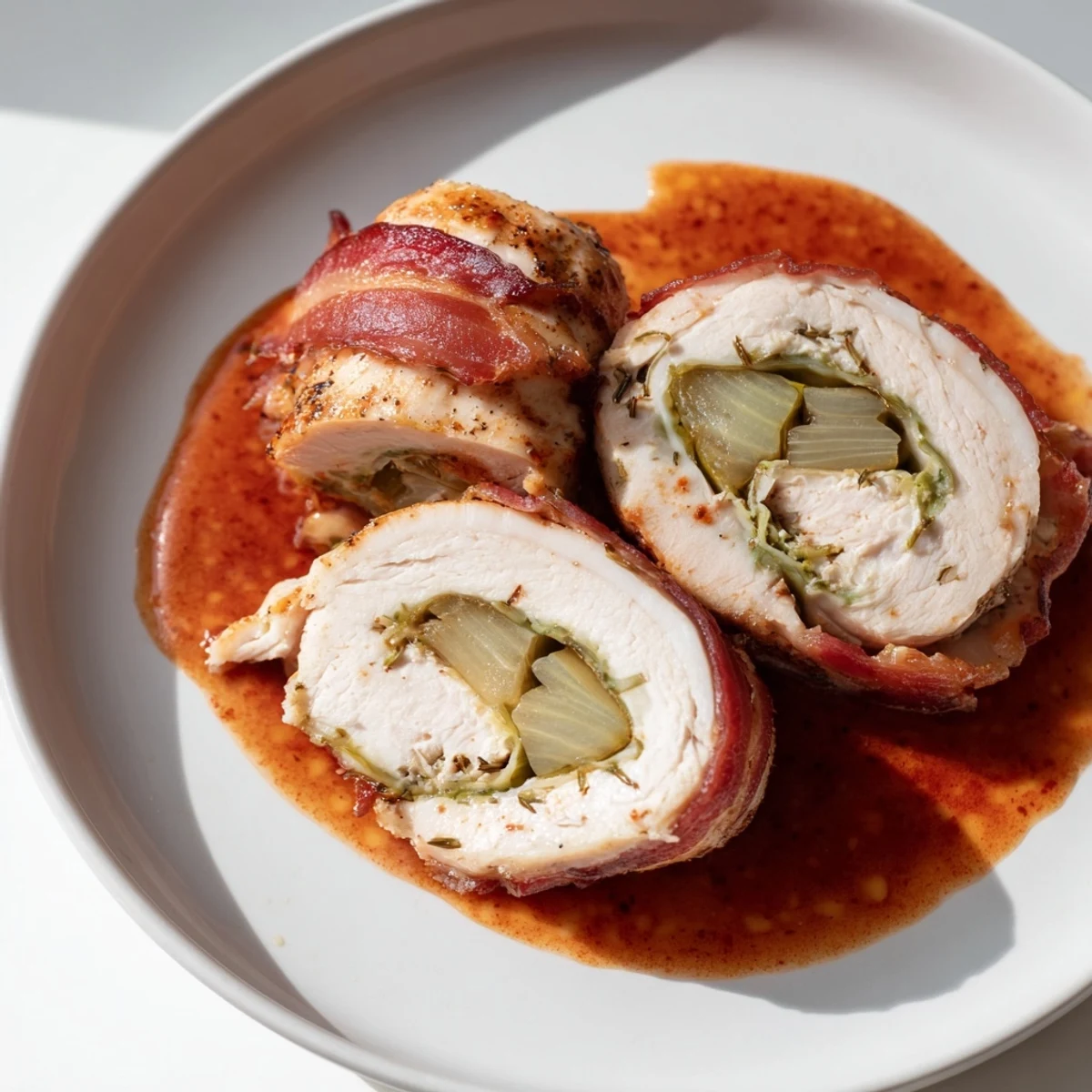 Quick Chicken Rouladen Rolls, beautifully browned, ready to be served with creamy mashed potatoes and gravy.