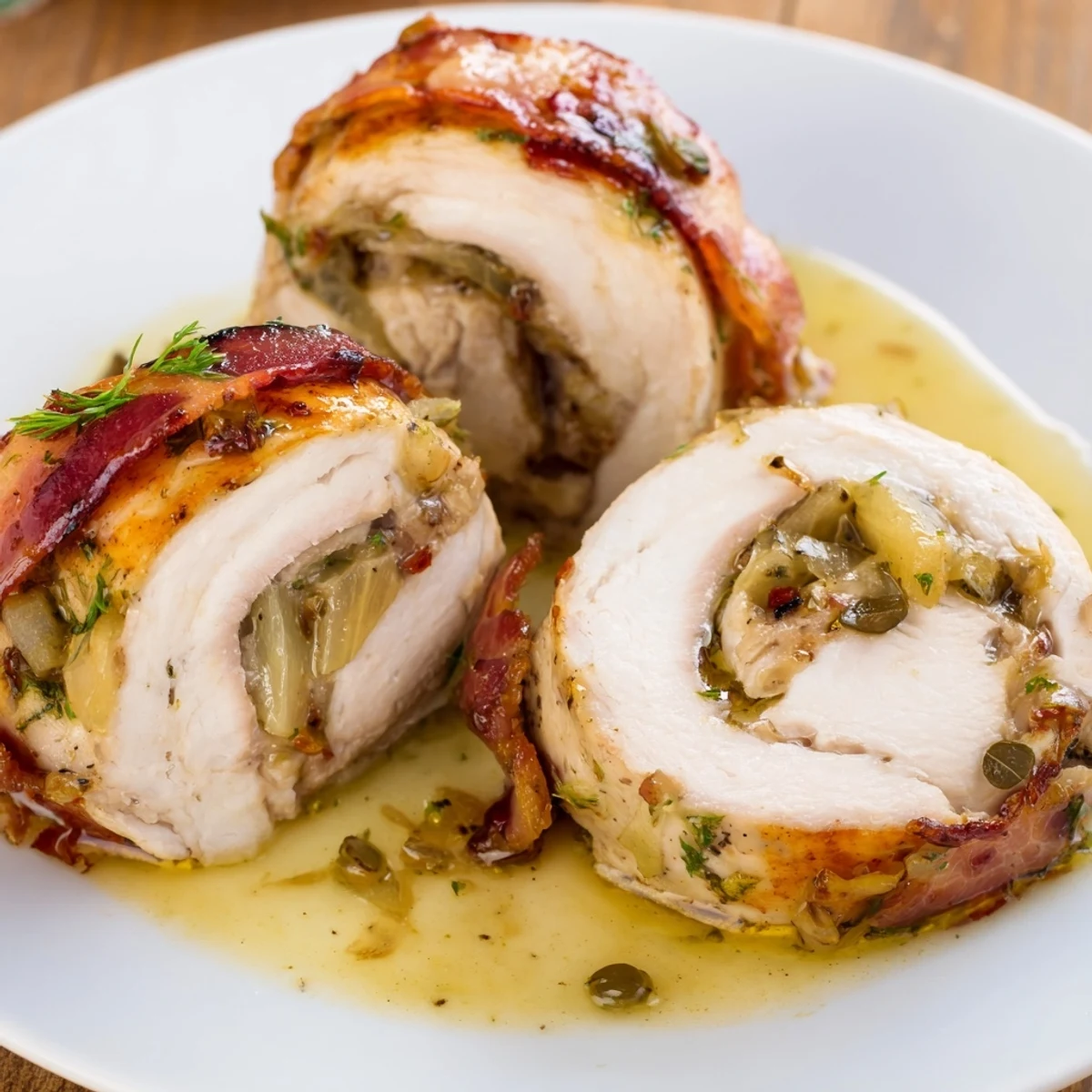 Close-up of freshly cooked Quick Chicken Rouladen Rolls, showcasing the juicy chicken and flavorful fillings.