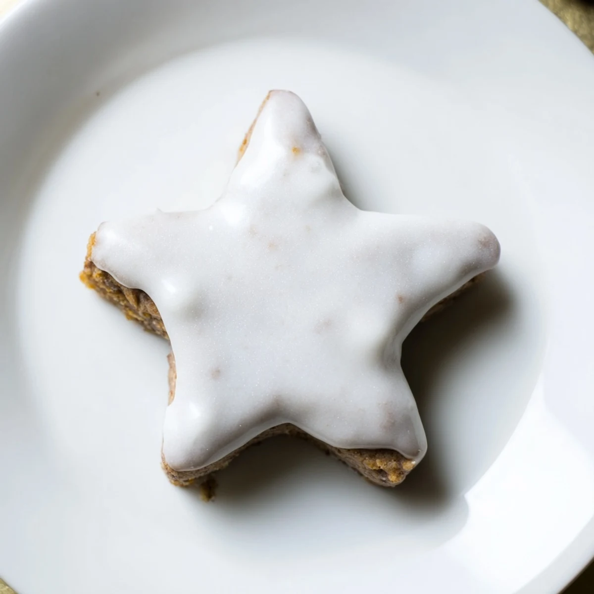 Crisp, glazed Budget Zimtsterne cookies, a delightful German Christmas treat made with cinnamon.