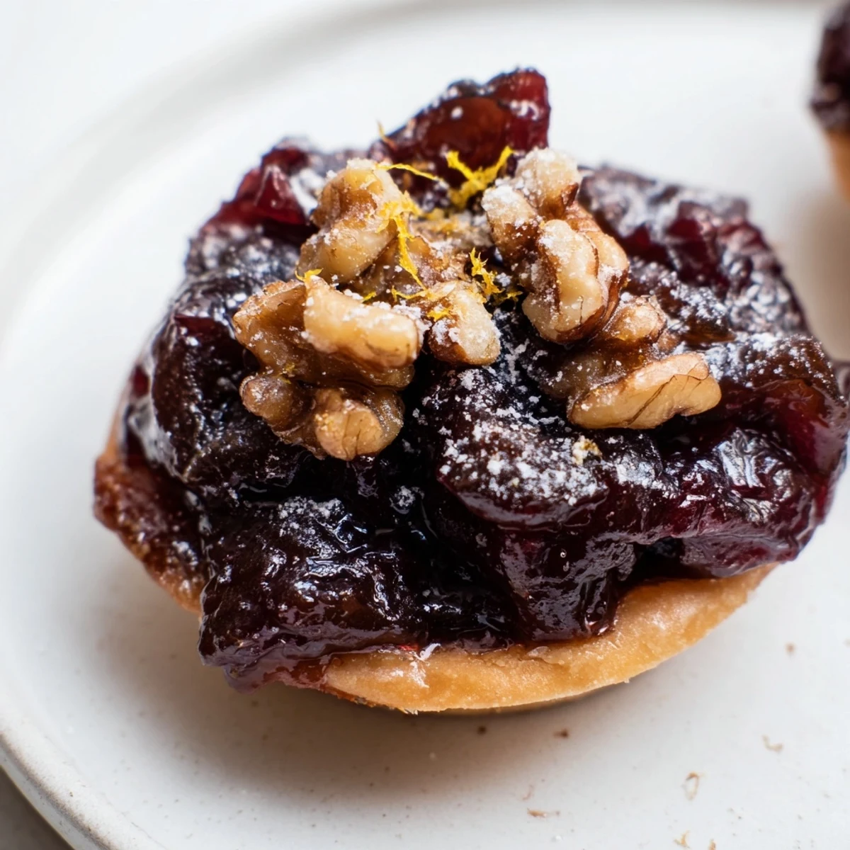 Buttery tartlet shells overflowing with delicious Express Prune Compote, a perfect serving.