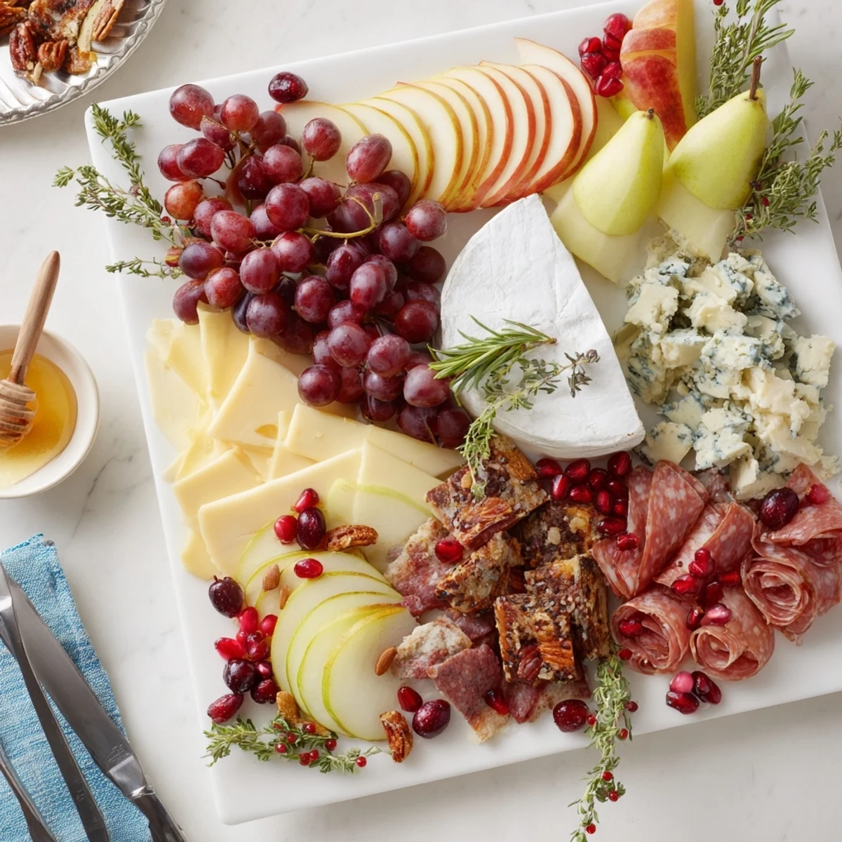 A close-up of a festive Jingle Bell Cheese Board, perfect for sharing at your next holiday party.