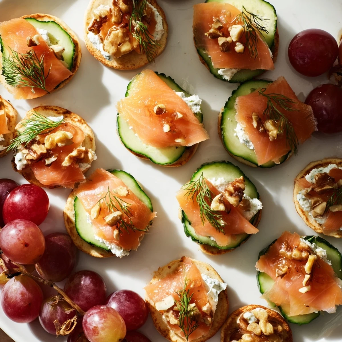Champagne pairings showcase beautiful appetizers, including smoked salmon bites perfect for New Year's Eve.