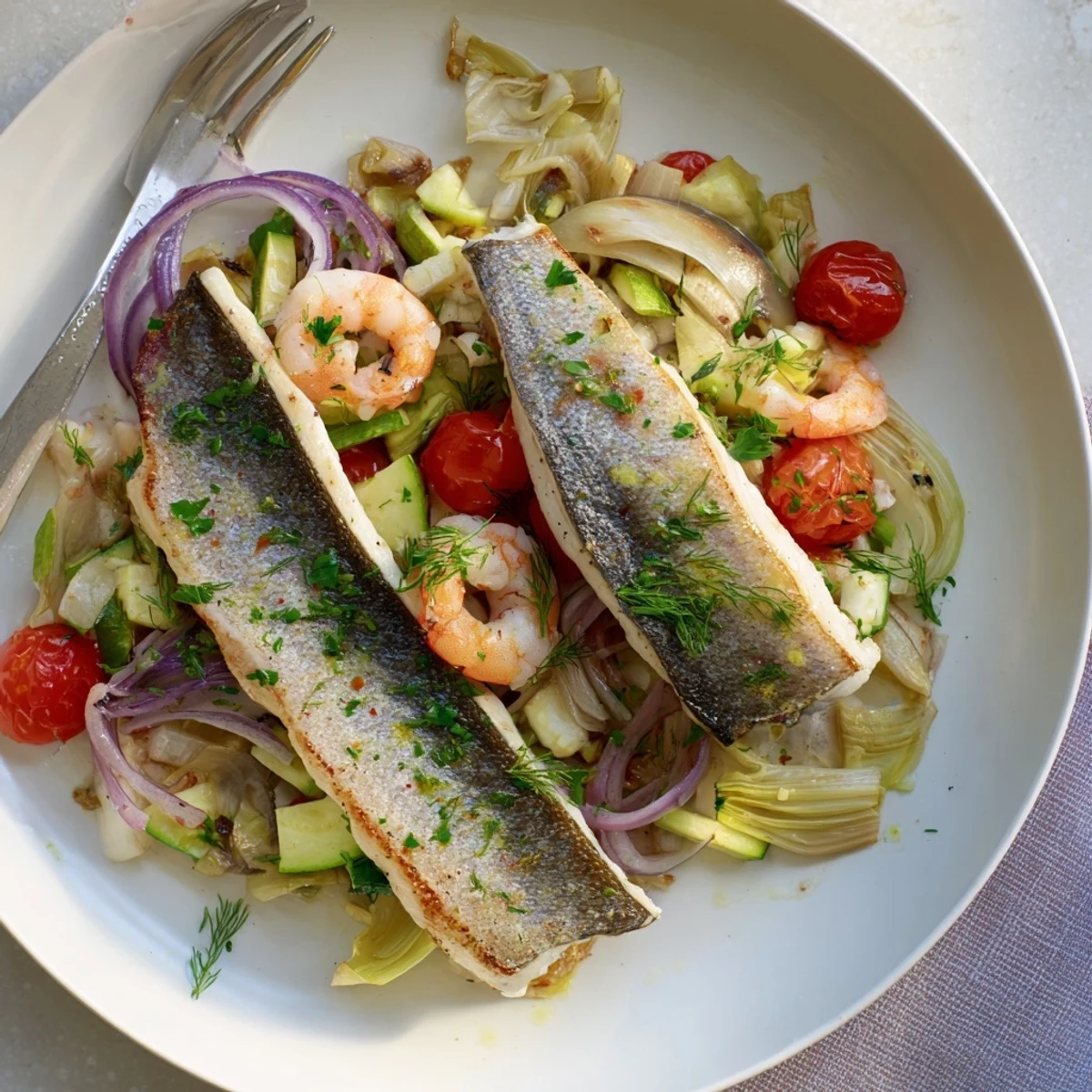 Aromatic Plongeons dans lOcéan Poisson Bleu, showcasing flaky blue fish with vibrant vegetables ready to enjoy.