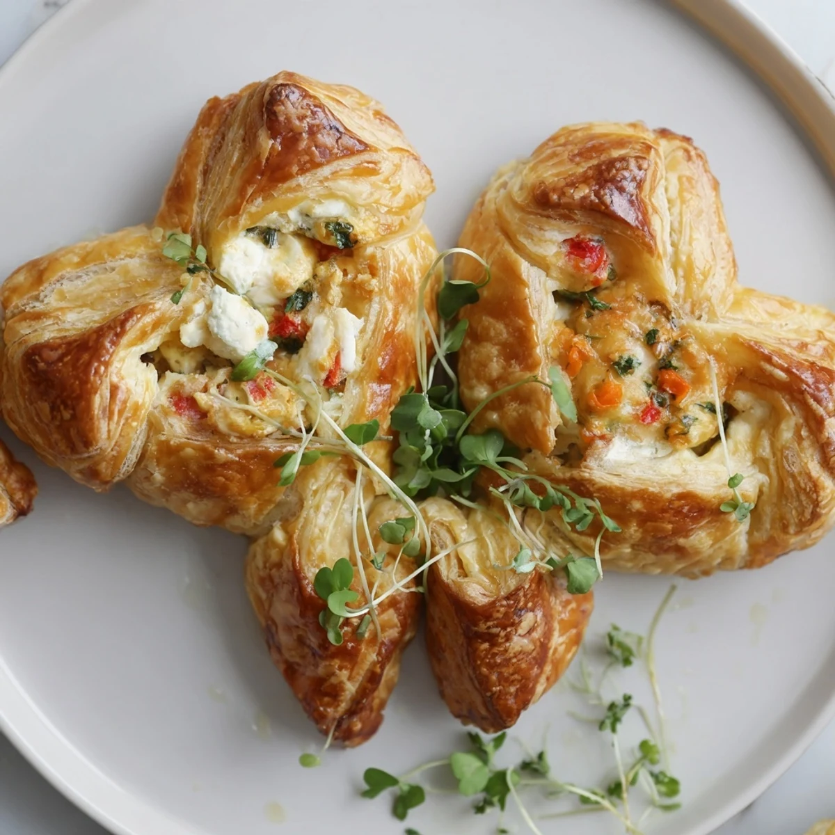 Valentine's Cœurs Entrelacés, heart-shaped pastries, ready to serve with a garnish of microgreens and honey.