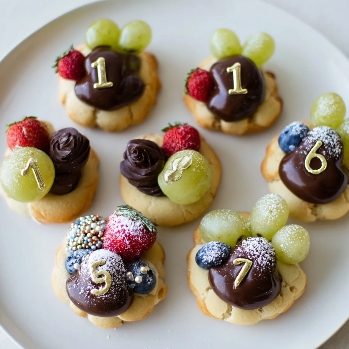 This Sparkling Clock Countdown Platter features sweet shortbread cookies, fruits, and edible glitter, creating a beautiful dessert.