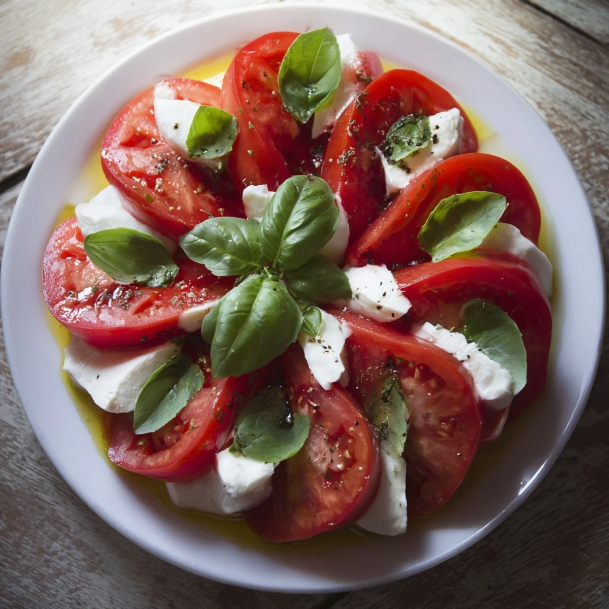 Fresh Starfish Caprese Salad arranged in a star, featuring balsamic glaze and delicious ripe tomatoes.