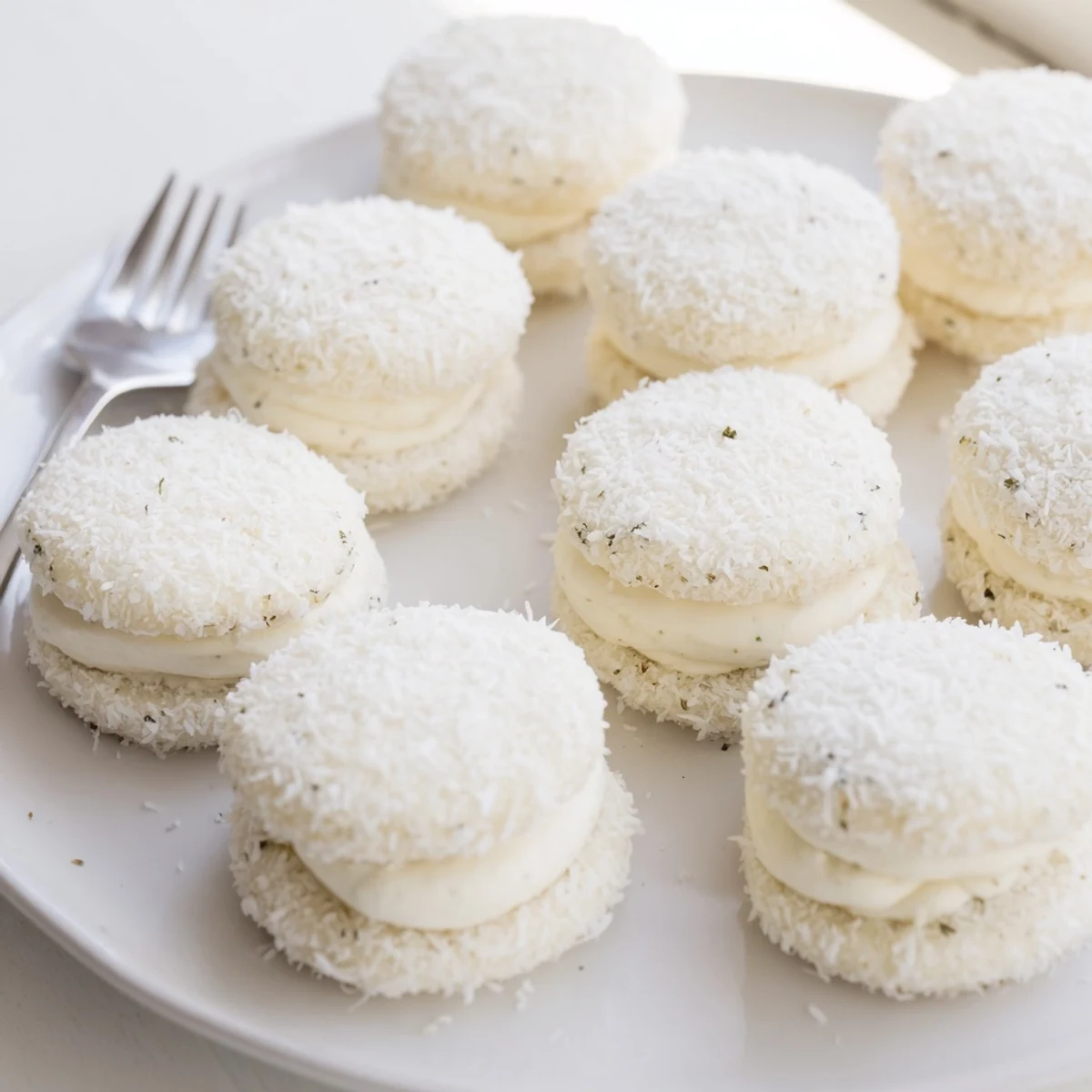 Delicate Snowball Tea Sandwich Bites, rolled in coconut, a classic treat for any tea party.