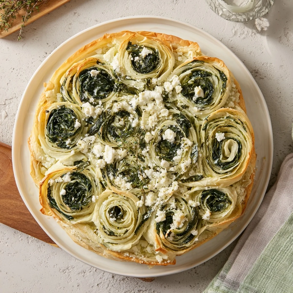 Golden Savory Spinach Feta Pinwheel Spirals, baked to a perfect flaky crisp for a delightful appetizer.