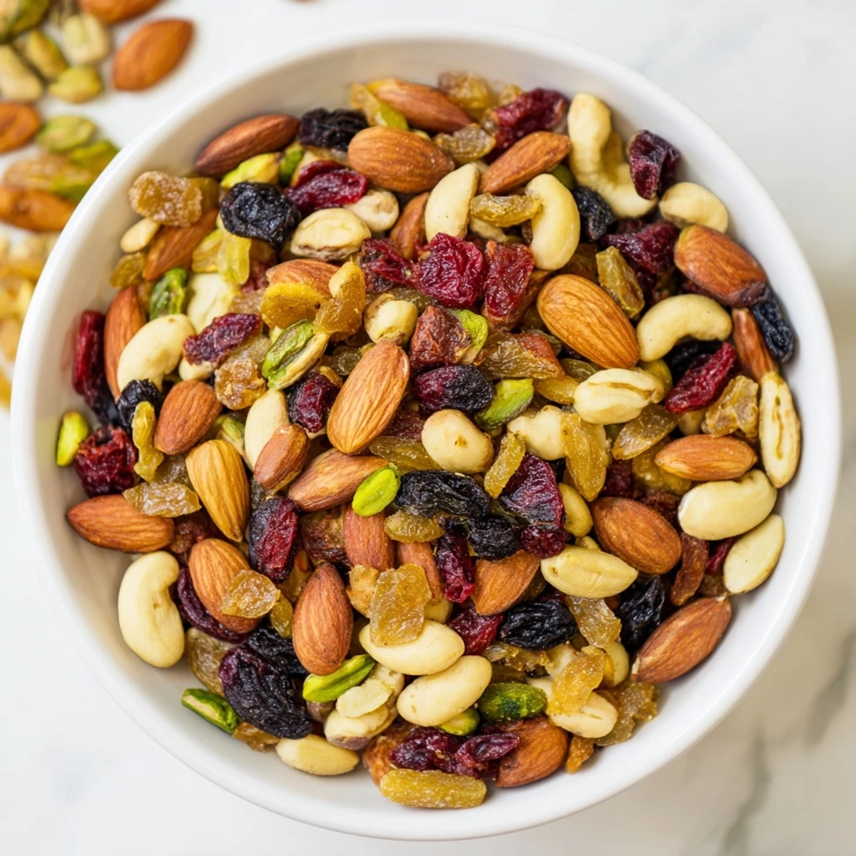 Assorted Nuts and Dried Fruit: A colorful pile of mixed nuts and dried fruit, ready for a party.