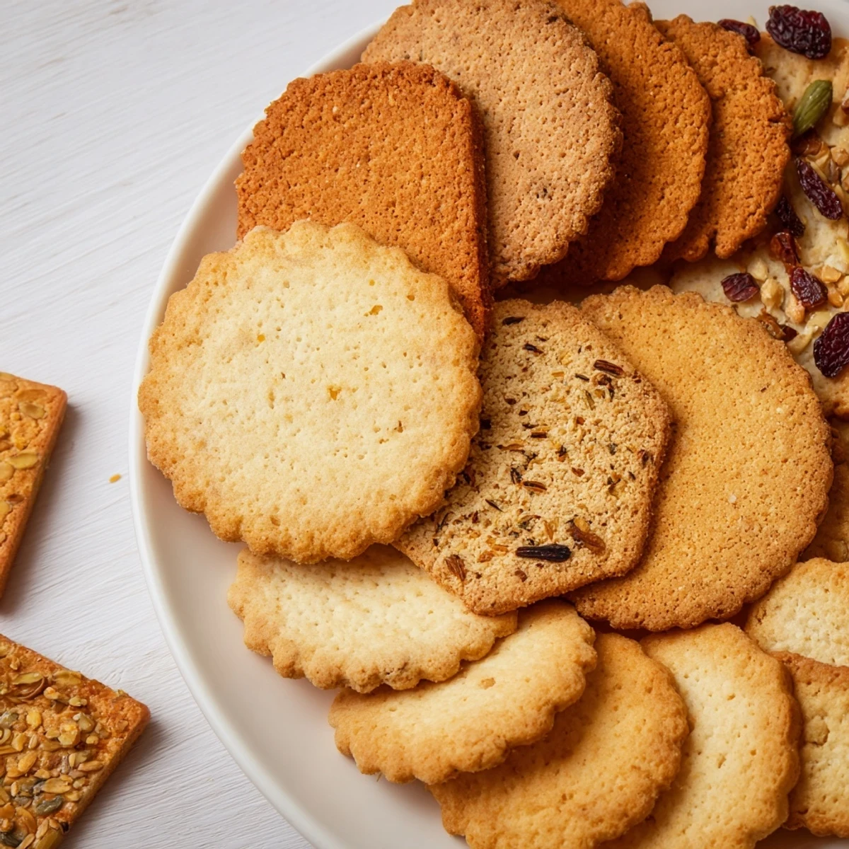 Assorted gourmet crackers arranged beautifully, inviting viewers to imagine a perfect appetizer spread.