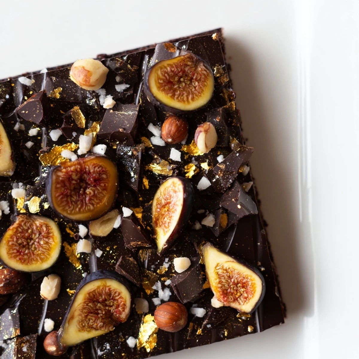 A rich, close-up photograph of the "Midnight Mosaic," showcasing the dessert's dark, vibrant layers.