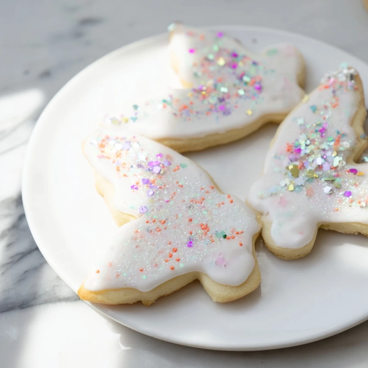 Freshly baked angel wings sugar cookies, ready to be decorated with sweet icing and sprinkles.