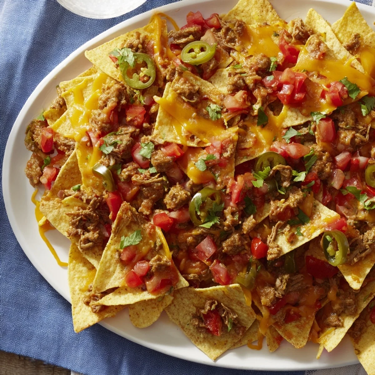 Herrliche Easy Sheet-Pan Nachos, zum Teilen bereit: goldbrauner Käse, Fleisch und bunte Toppings.