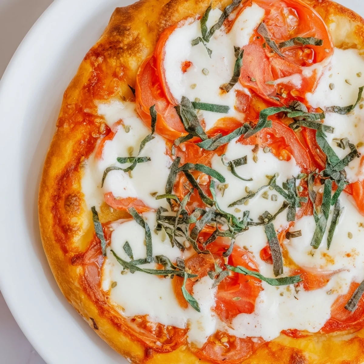 Quick Margherita Naan Pizza with melted mozzarella, ready for slicing and enjoying.