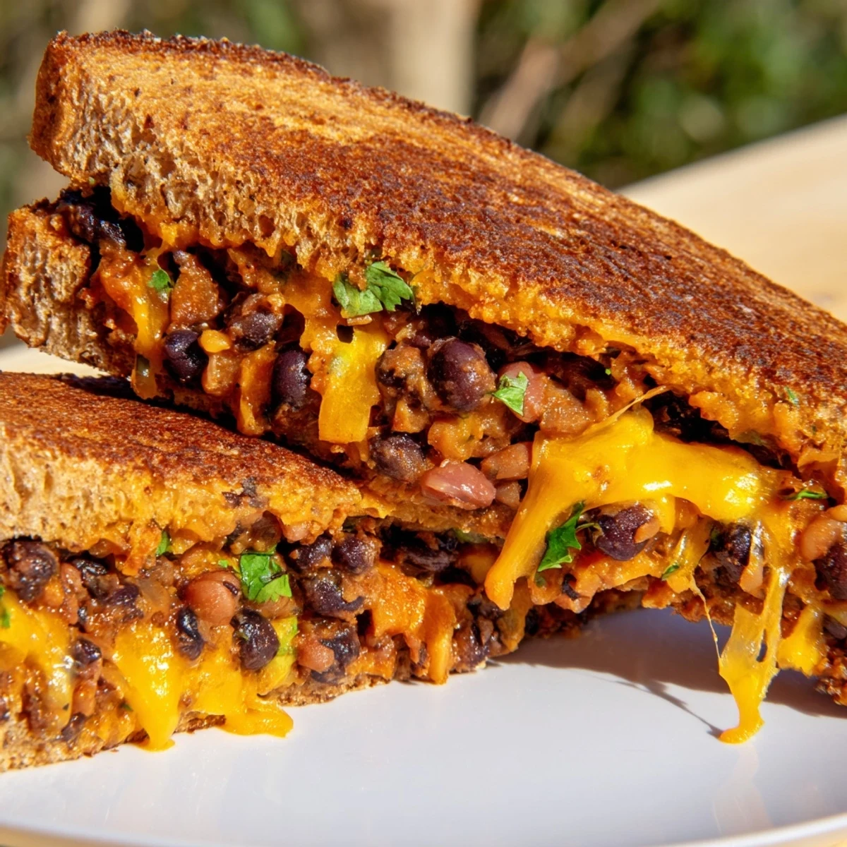 Here are the three ALT text options for the Black Bean Grilled Cheese recipe: