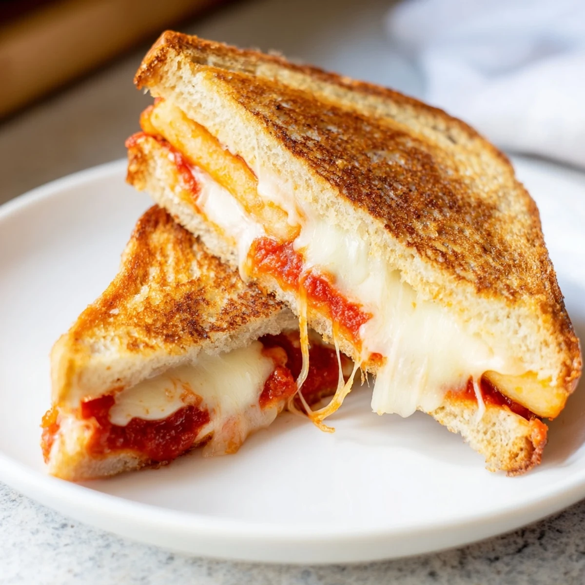 This comforting Mozzarella Stick Grilled Cheese sandwich features perfectly golden-brown, bubbly cheese.