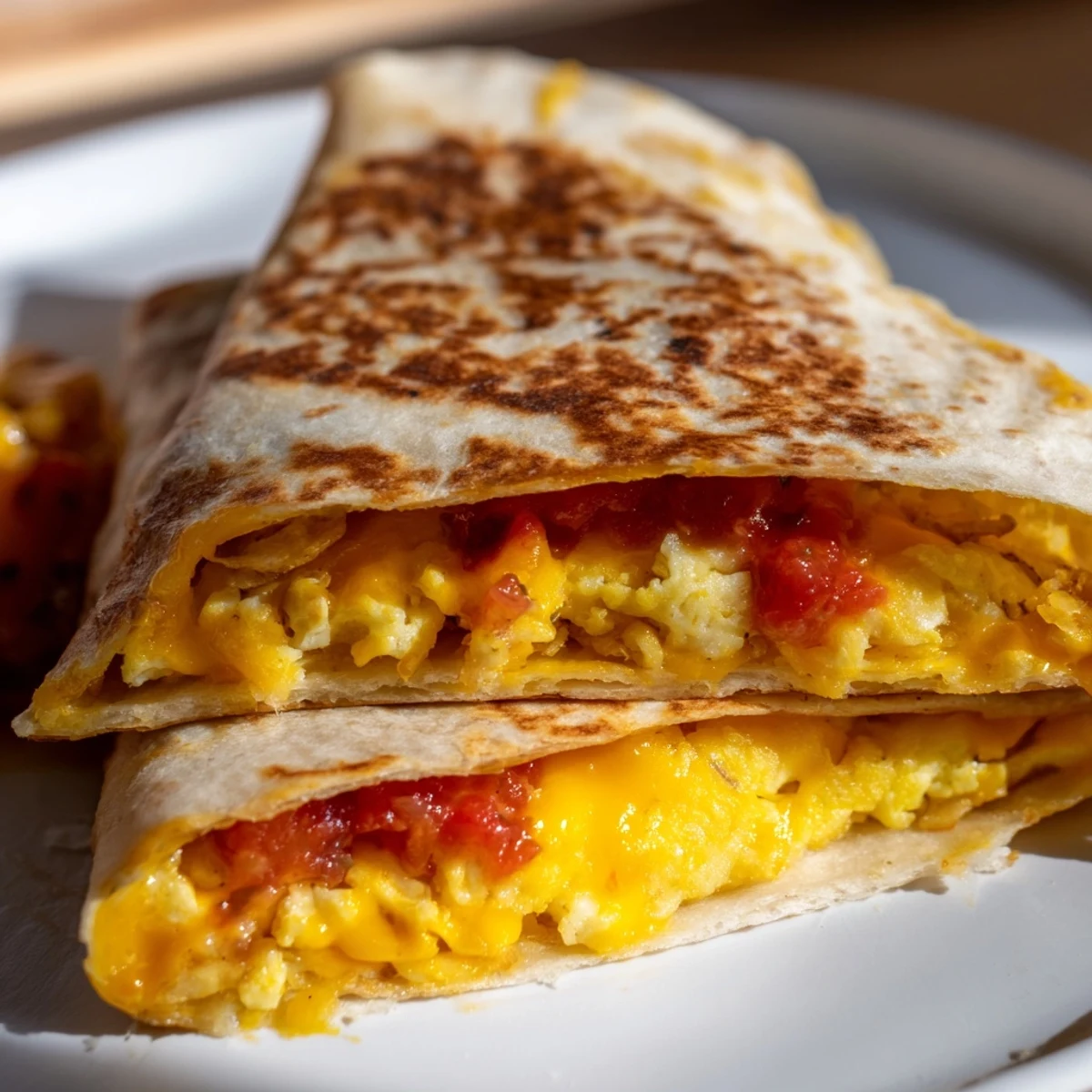 Folded tortilla with a yummy Breakfast Crunchwrap Hack, filled with eggs and hash browns.