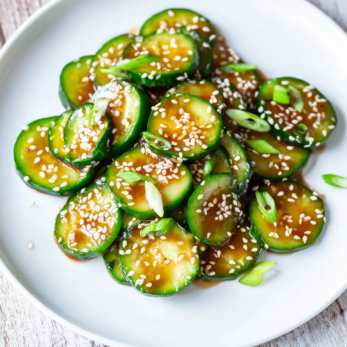Crisp Shake Shake Garlic Cucumbers, tossed with sesame seeds and green onions, look so refreshing.