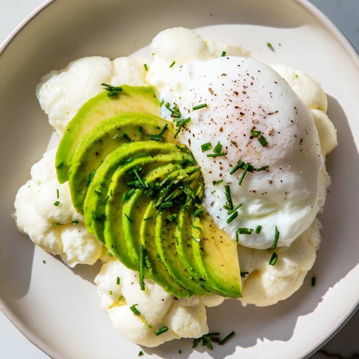 Fluffy Cloud Bread Breakfast Clouds with avocado and a perfectly poached egg, ready to eat.