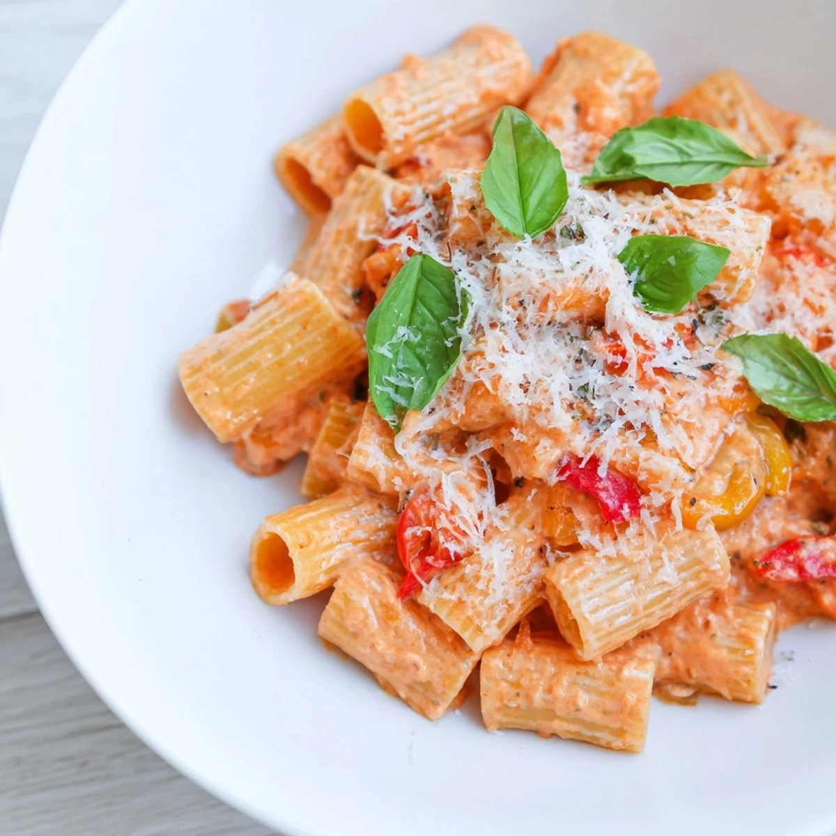 Savory Roasted Red Pepper Pasta served in a bowl, perfect for a comforting vegetarian meal tonight.