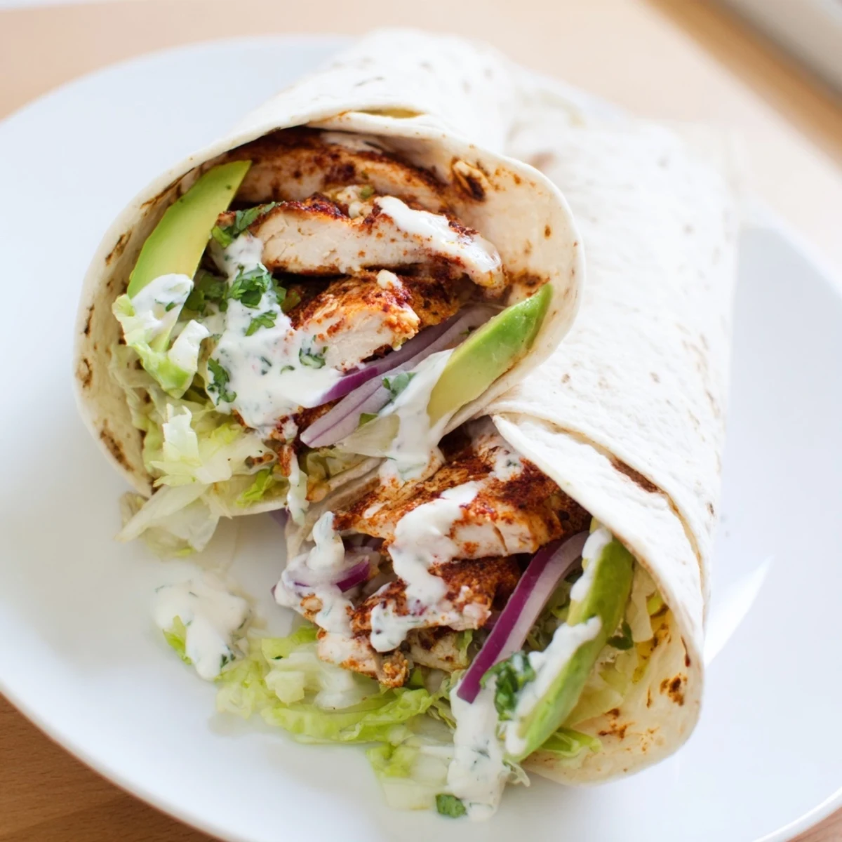 Savory smoky chipotle chicken wrap, showcasing sliced chicken and creamy avocado, perfect for lunch.