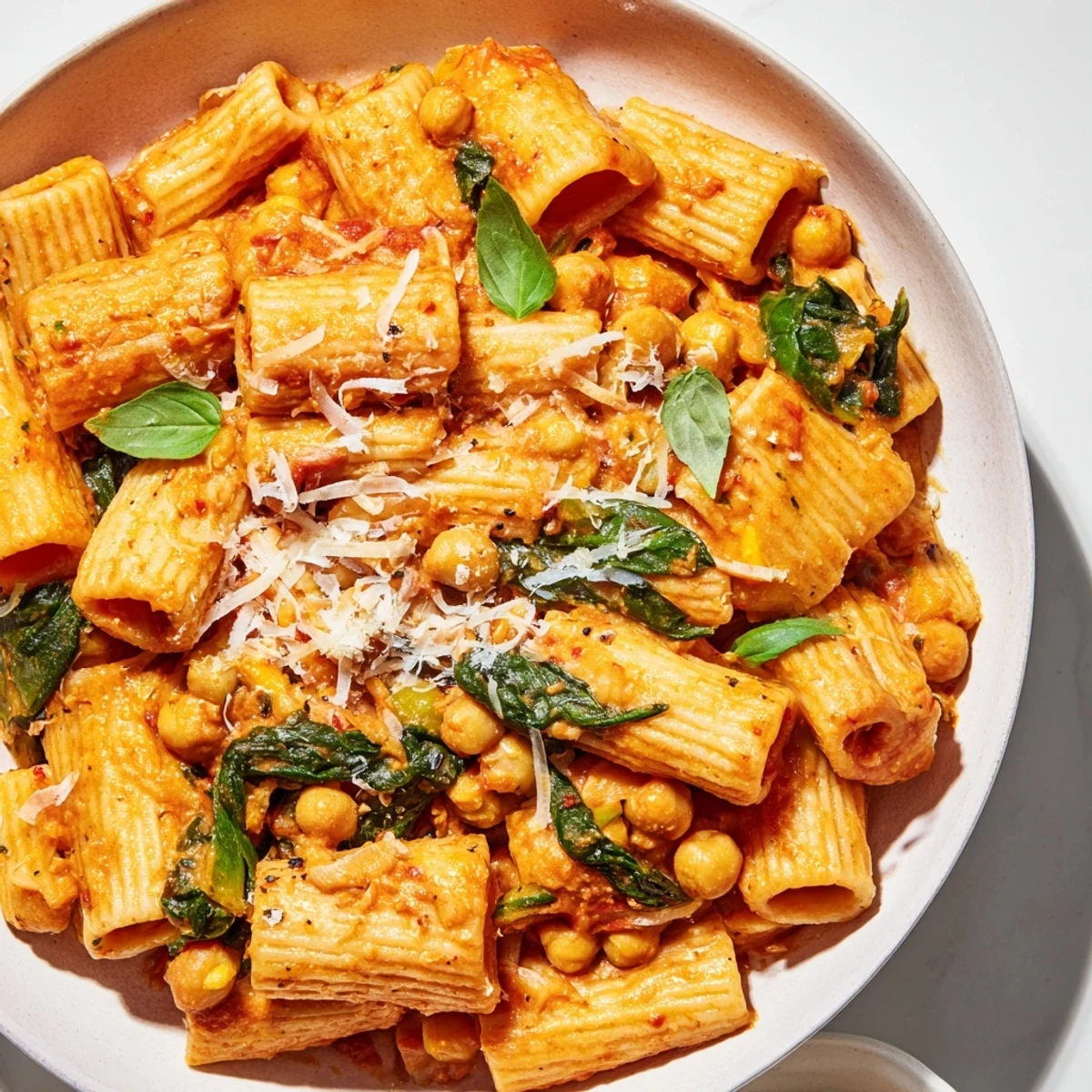 Tender Creamy Tuscan Chickpea Pasta, perfectly coated in a creamy sauce, perfect for a cozy dinner.