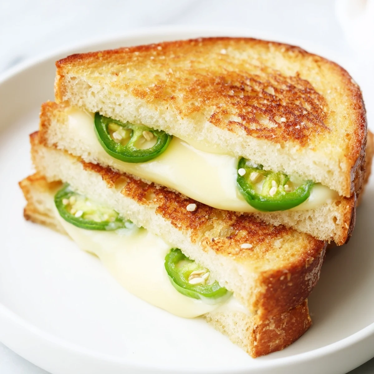 Golden, melty Jalapeño Havarti Grilled Cheese sandwich, perfect with a bowl of tomato soup.