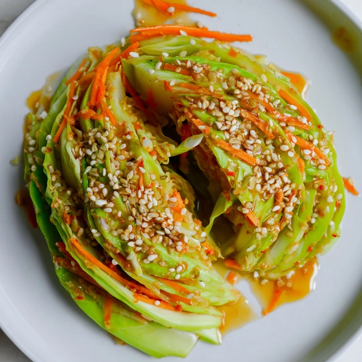 Frisch zubereiteter Hot and Sour Cabbage aus dem Wok mit glänzender Soße und knackiger Karotte im Fokus.